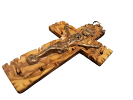 3 1/2&quot; Old Vintage Jerusalem Handcarved Wooden Crucifix Blessing Pendant... - £18.58 GBP