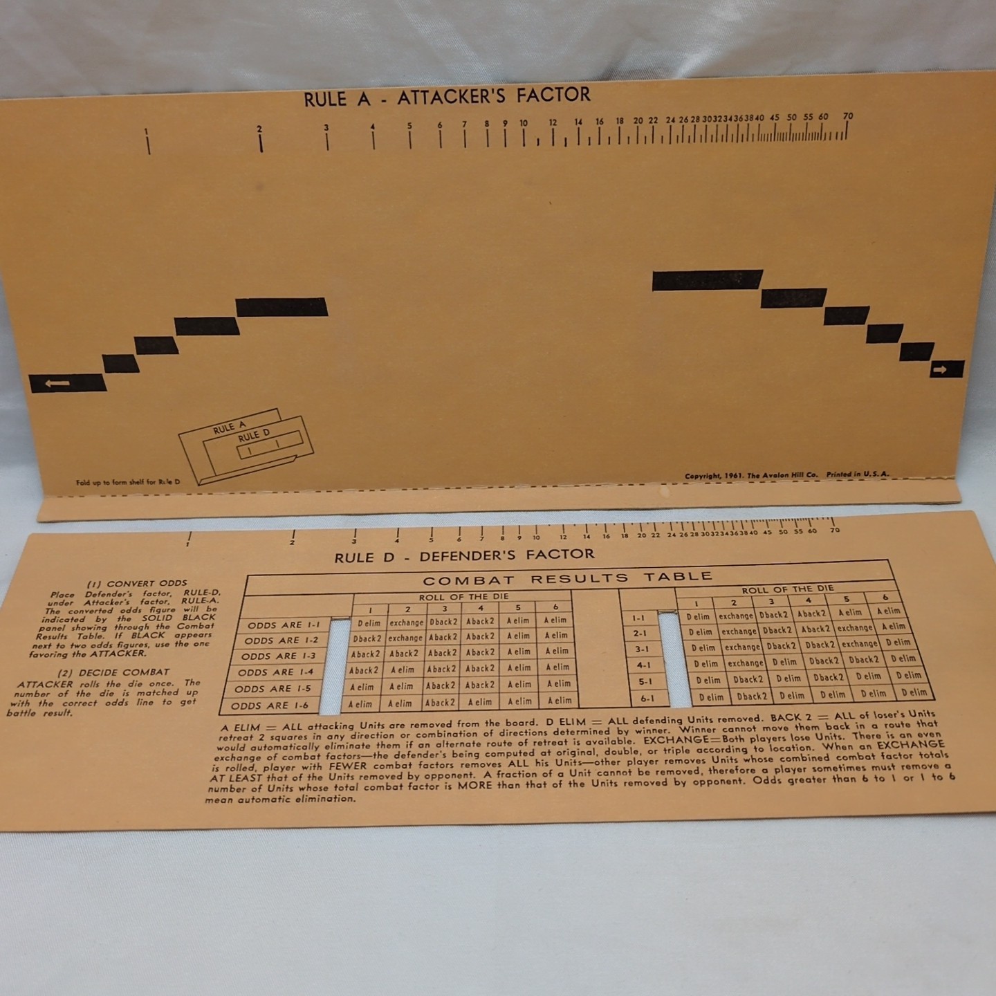 1961 Avalon Hill Combat Results Table - $25.73
