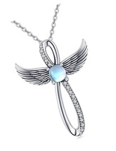 Angel Wings Necklace 925 Sterling Silver Infinity for - £126.56 GBP
