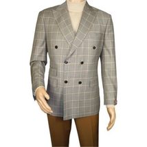 Men's Mono Double Breasted Blazer Super 180s Wool 1523-04 Gray Brown Plaid image 8