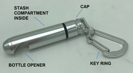 Silver Aluminum Stash Keychain with Bottle Opener &amp; Hook - Hold Cash, Pill, etc - £6.36 GBP