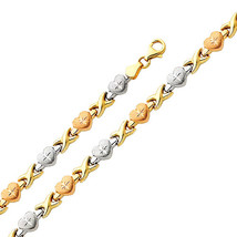 14K Tri-Color Gold Diamond-Cut Heart Stampato Bracelet - £268.57 GBP