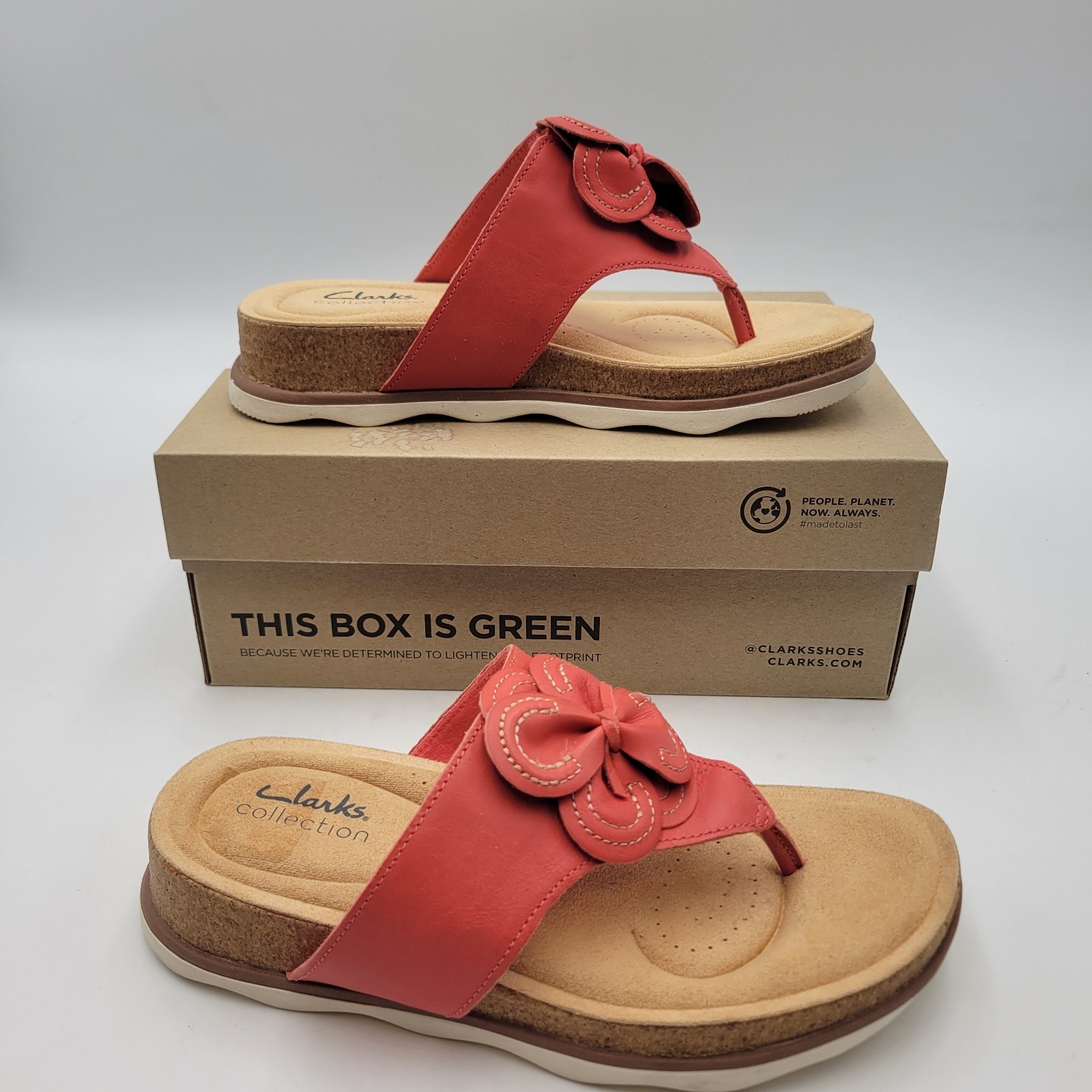 Clarks Women's Brynn Style Flat Sandal Bright Coral Leather Size 5.5 Comfort Item image 3
