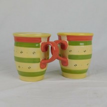 Pfaltzgraff Set of 2 Pistoulet Mugs Cups Coffee Tea Red Stripe Jana Kolpen 14 oz - £7.79 GBP