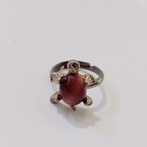 VTG Cat&#39;s Eye Glass Brown Turtle Pinky Ring 3.5 Adjustable Gold Tone - £14.26 GBP