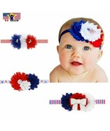 4th Of July Baby Haar Kopfband Amerikanische Flagge Chiffon Blumen Stras... - £3.97 GBP+