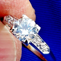 Earth mined European cut Diamond Deco Engagement Ring Vintage Platinum Solitaire - £4,305.64 GBP