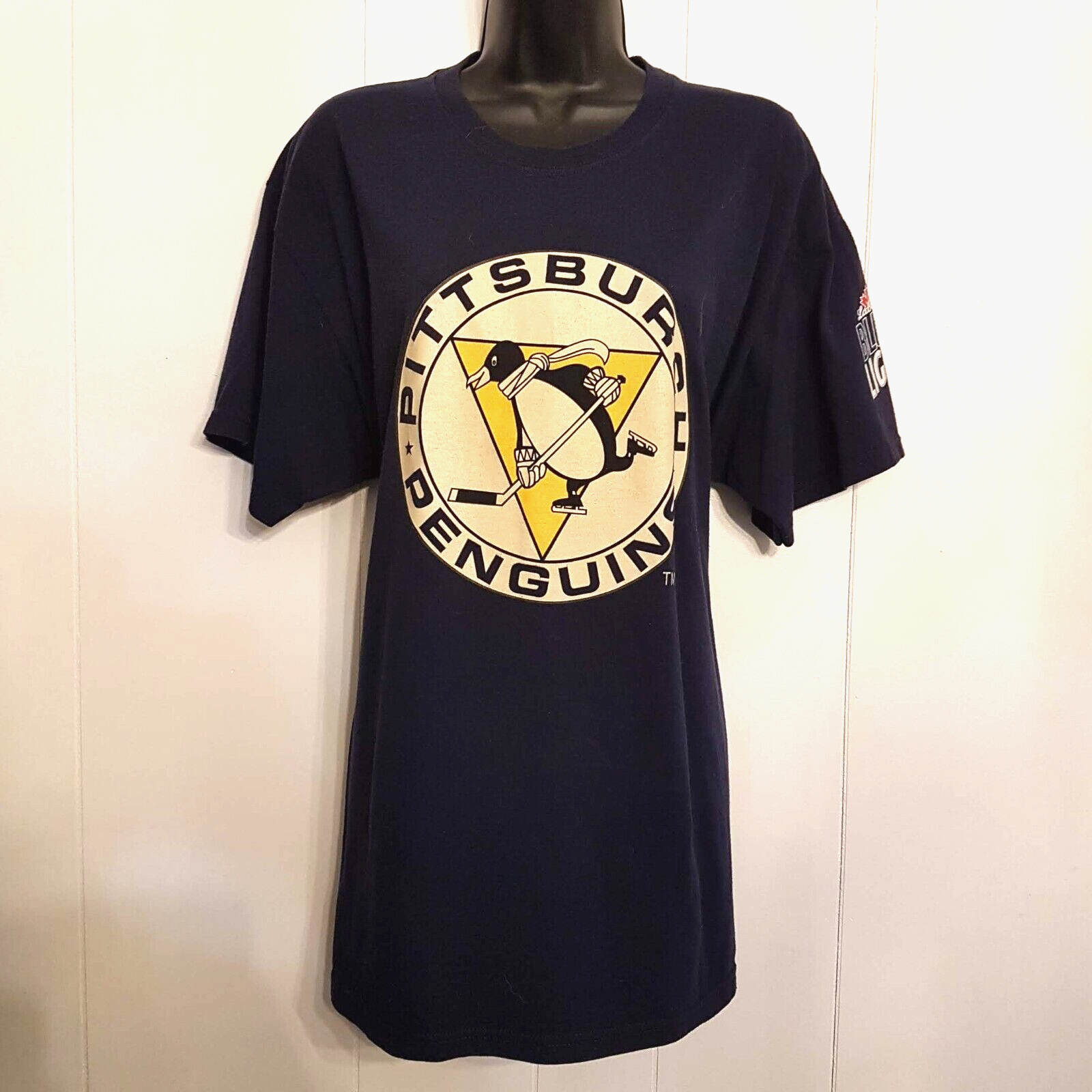 Pittsburgh Penguins Hockey T Shirt size XL VTG 60s Logo Jerzees Labatt Blue Beer - $19.73