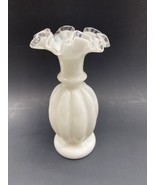 Fenton Art Glass Vase White Milk Glass Melon Shape Ruffle Top 8.75” Ribb... - £27.54 GBP