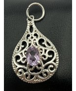 Amethyst Filigree Teardrop Pendant, Silver-Tone Openwork, Pendant Only - €10,84 EUR
