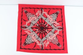 Vintage 90s Ted Nugent Rock N Roll Skull Arrow Spell Out Bandana Cotton USA Red - £23.40 GBP