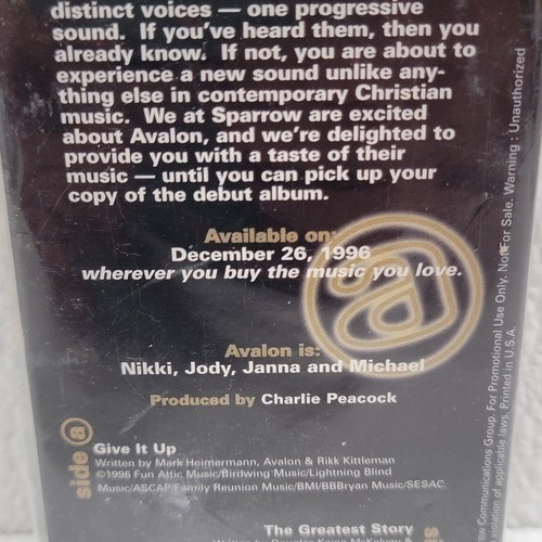 Vintage 1996 Avalon Single Cassette Give It Up & Greatest Story Sparrow Records Item image 4