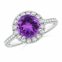 ANGARA Round Amethyst Halo Ring with Diamond Accents for Women in 14K Solid Gold - £1,068.31 GBP