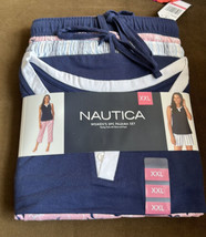 Nautica 3 Piece Pajama Set Sz XXL  Pants Shorts Tank Top Palm Trees Striped  NWT - £33.68 GBP