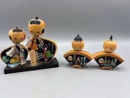 Vtg Japanese Kokeshi Doll Set Hand Painted Wooden Folk Art Black - $618.65 MXN