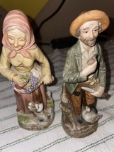 Lot Of 2 Vintage Homco Old Man &amp; Woman Porcelain Figurines 1417 Prairie Farm - £14.01 GBP