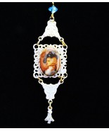 Vintage Cameo Portrait Pendant Hand Painted Transferware Porcelain White... - $54.27 CAD