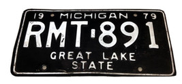 Michigan “Great Lake State” Vintage License Plate 1979 Vintage Black &amp; White - £10.97 GBP