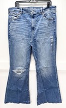 American Eagle Super Hi-Rise Flare Jeans 18 Stretch Blue Denim Distressed NEW - £36.76 GBP