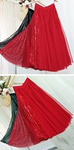 RED Tulle Midi Skirt with Sequins Outfit Women Plus Size Sparkly Red Tulle Skirt image 5
