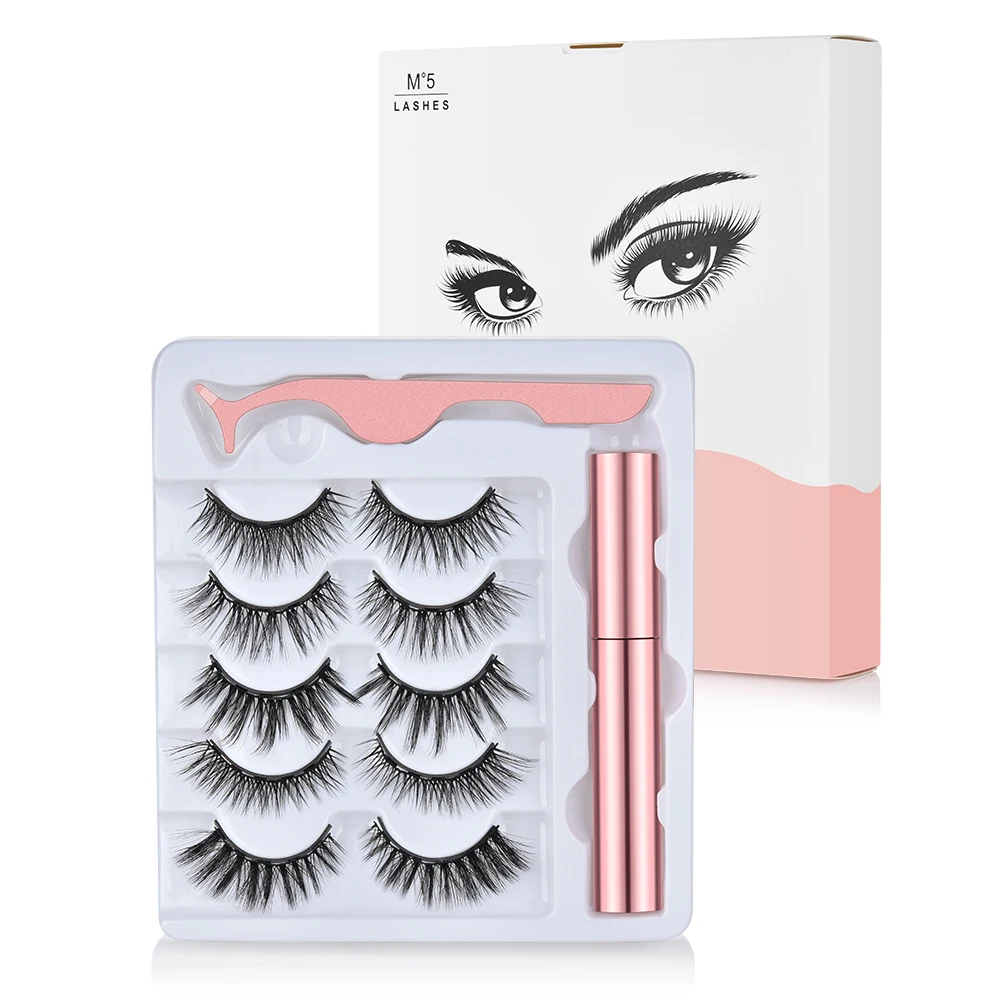 Rose gold 5 pairs of false magnetic eyelashes set thumb200