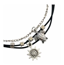 Aztec Sun Turtle Silver Black Layered Anklet Beaded Adjustable Ankle Bracelet - £7.50 GBP