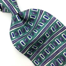 Stafford Italy Tie Green Gray White Silk Necktie Stripe Square Rectangle Dot#I22 - £12.69 GBP