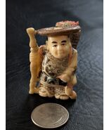 Standing Hombre Caña Cesta Casa Sombrero Adorno Japonés Pintado Tallado ... - $82.93