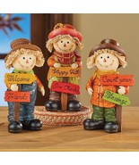 Set of 3 Fall Harvest Scarecrow Figurine Statue Thanksgiving Autumn Tabl... - $34.53