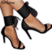 Snakeskin Ankle Strap Sandals For Women High Heels Stilettos Ol Shoes Ladies Gir - £135.28 GBP