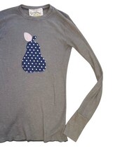 Vintage Scrapbook Thermal Top Small Gray Waffle Knit Pear USA Cute image 3