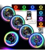 5-3/4&quot; Bluetooth RGB Color Chase Chasing SMD LED Halo Angel Eye H4 Headl... - $544.64 CAD