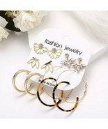 Mixed Styles Gold Tortoise Shell Fashion Trendy Modern Rhinestone Hoop E... - £13.23 GBP