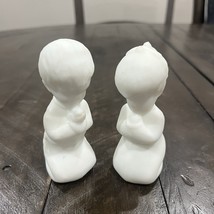 Fenton White Satin Milk Glass Rosaline Praying Children Girl Boy w/Orig ... - $19.79