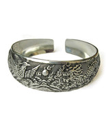 Large Tibetan Carved Sea Mountain Sunrise Dragon Phoenix Amulet Cuff Bra... - $12.17 CAD