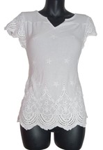 Single Thread Women&#39;s Embroidered Top White Blouse Cap Sleeves V-necklin... - £22.42 GBP