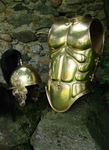 18 Gauge Brass Medieval Roman Muscle Cuirass With Celtic Halloween Helmet - £451.68 GBP