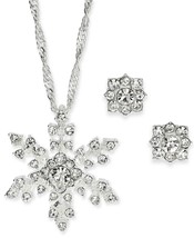 Charter Club Mujer Dos Piezas Cristal Copo de Nieve Collar&amp;Pendiente Set... - $279.85 MXN