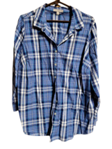 Woman Within Button Front Collared Blue &amp; White Plaid Shirt - Size L 18/20 - £13.58 GBP