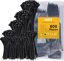 Zip Ties Assorted Sizes 800 Pack Black Cable Ties 4+6+8+10+12 Inch, Plastic Wire - £24.63 GBP