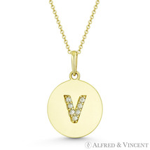 Initial Letter V CZ Crystal 14k Yellow Gold 18x12mm Round Disc Necklace Pendant - £86.94 GBP+