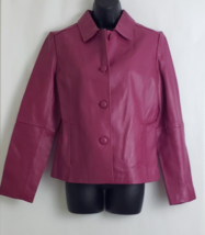 Chadwick&#39;s Leather Jacket Collared Buttons Pockets Lined Magenta Women&#39;s... - $59.35