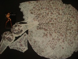 Victoria&#39;s Secret 34D,34DD,34DDD Bra Set S+Kimono Robe White Blue Floral Paisley - £118.26 GBP