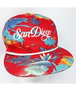 Vintage San Diego Hawaiian Print Summer Tropical Floral Rope Snapback Ha... - $284.64 MXN