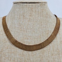 Vintage Mid Century Mesh Choker Necklace 18&quot; w/ Stretchy Cord Gold Tone - $26.18