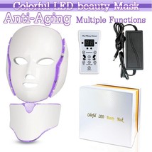 7 Colors Light LED Facial Mask With Neck Face Care Treatment Beauty Anti... - £47.25 GBP