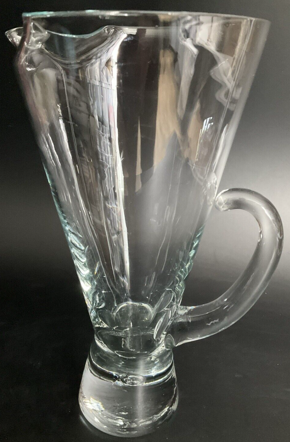Kosta Boda? Glass Cocktail Pitcher Vase 9.25&quot; Handle Ice Lip Clear Blown... - $49.49