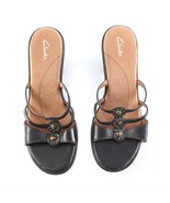 Clarks Black Leather Embellished High Heel Sandals Slides Open Toe Womens 9 - £26.03 GBP
