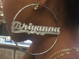 Personalized silver plated Name hoop Earrings 4 inch plain jumbo - £27.86 GBP