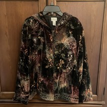 Chicos Hoodie Velvet Full Zip Silk Blend Boho Sequin Sweatshirt Womens S... - $23.76